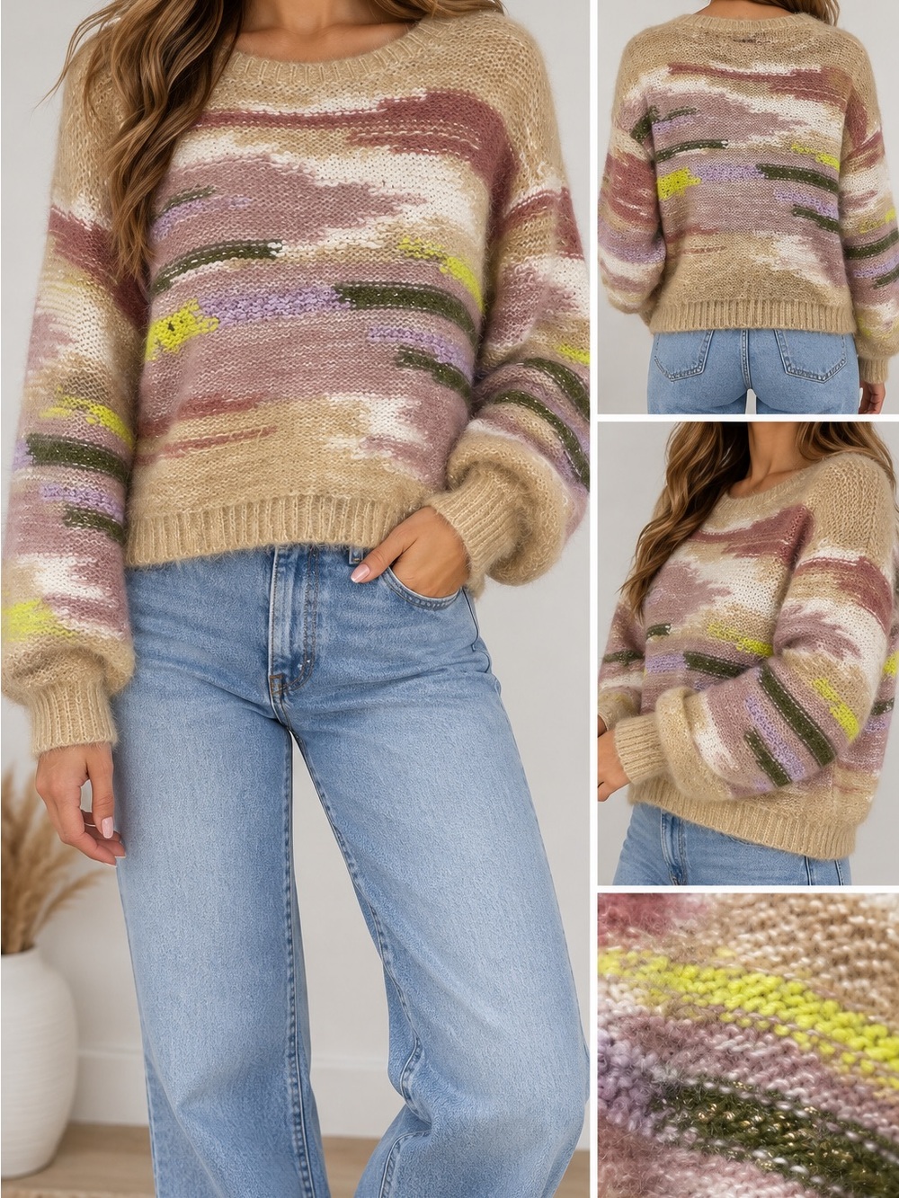 Pilcro Small Fuzzy Abstract Multicolor Metallic Knit Statement Sweater
